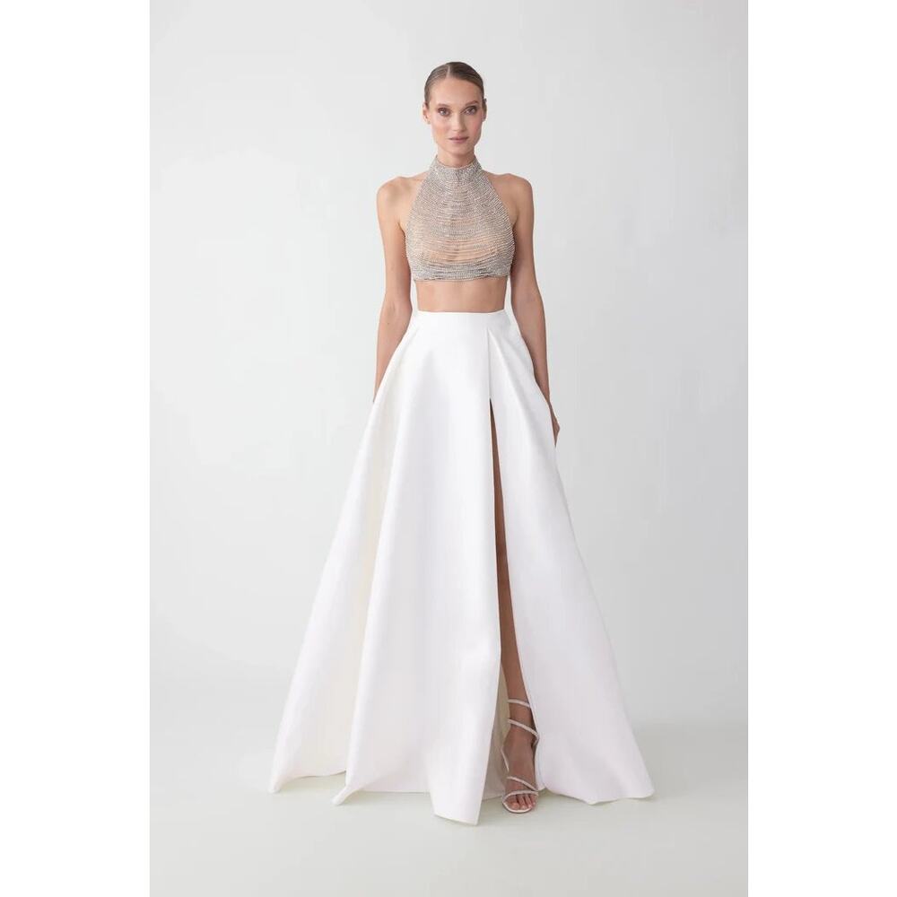 Sau Lee Satin Lucie Pleated  Maxi Skirt White Women's Size 6